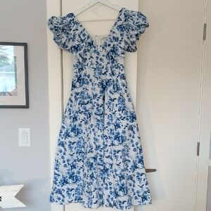 Abercrombie & Fitch Blue Floral Midi Dress With Pockets